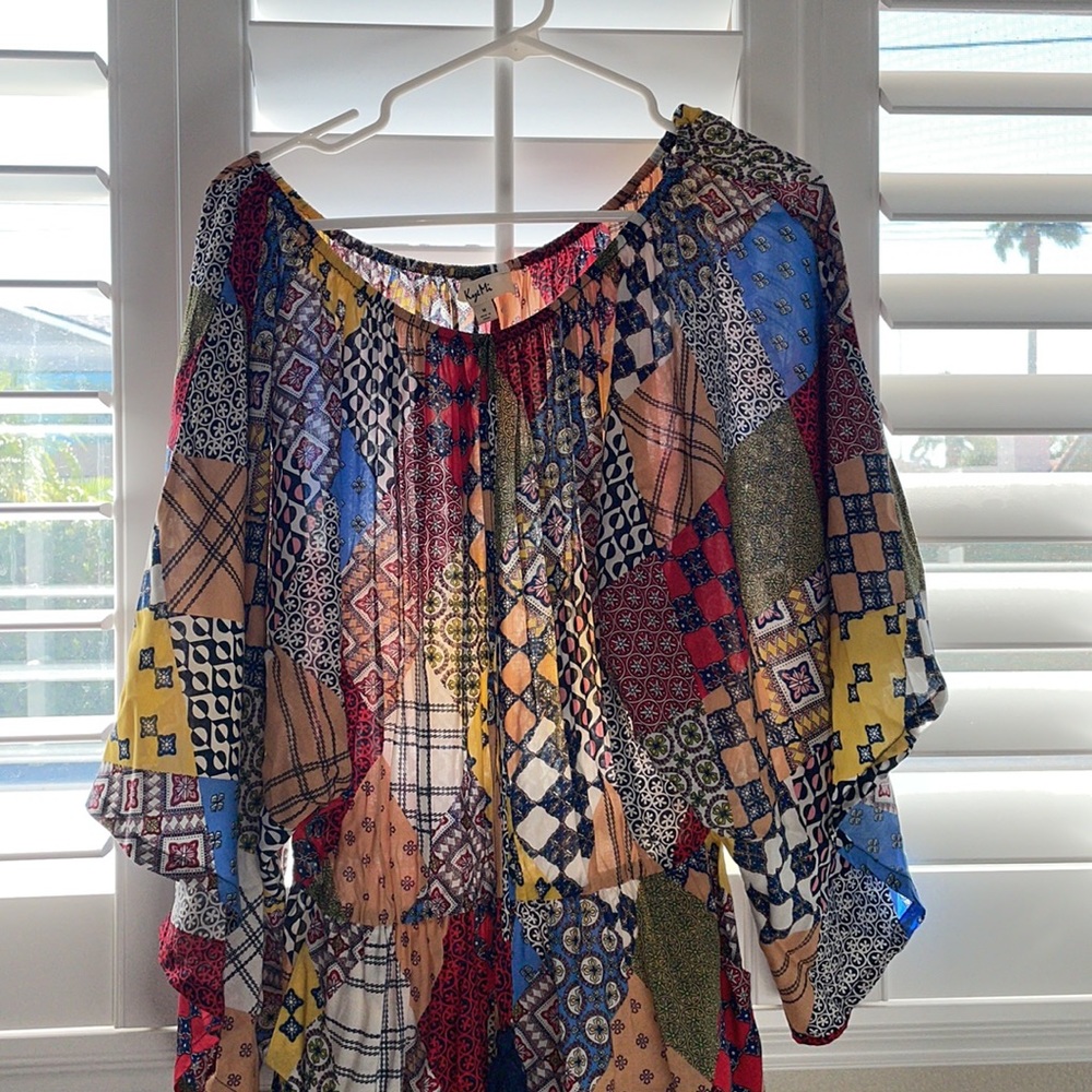 Paisley print romper boat neck 3/4 sleeve semi sheer, pocket shorts size M - Picture 6 of 6